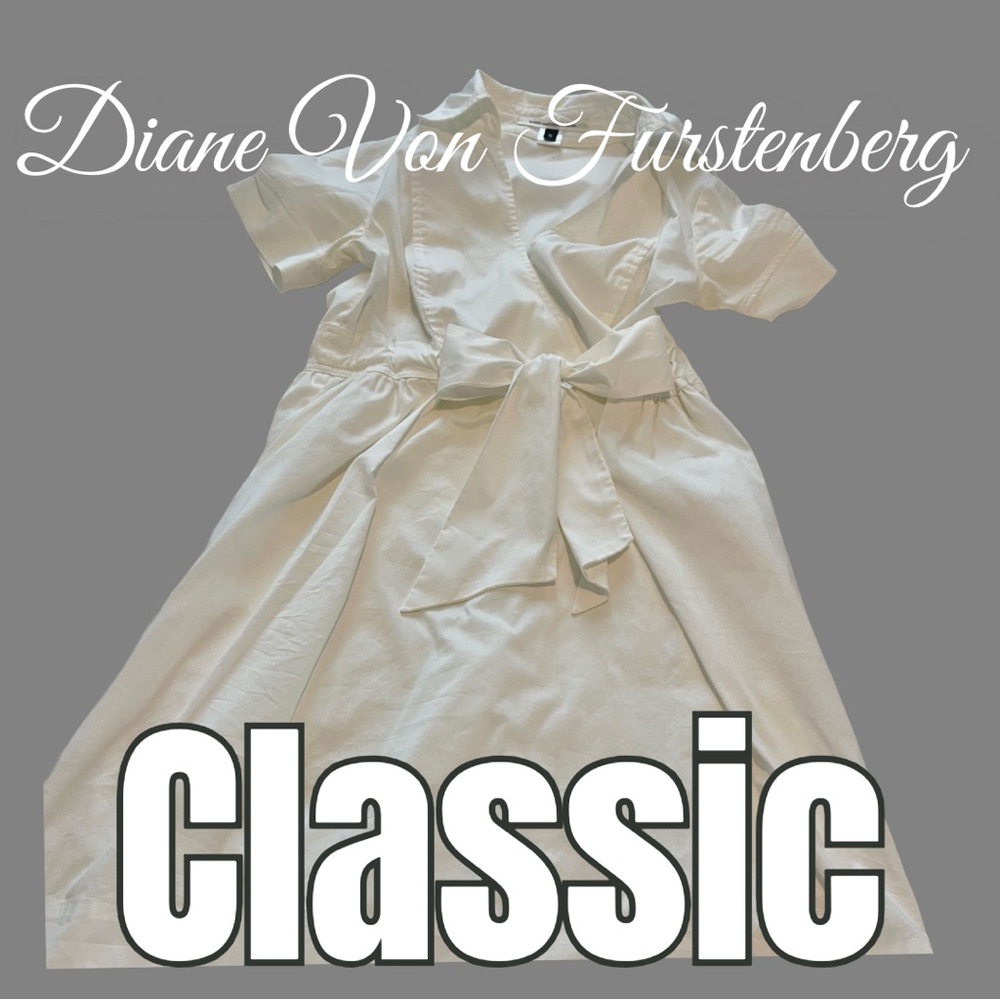Diane Von Furstenberg White Wrap Dress Size 8 Iconic True Wrap Midi Elegant